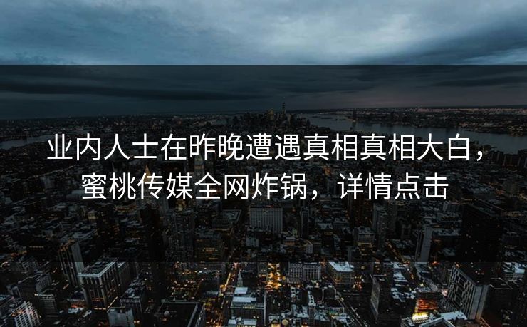 业内人士在昨晚遭遇真相真相大白，蜜桃传媒全网炸锅，详情点击