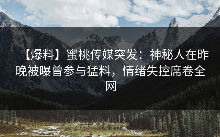 【爆料】蜜桃传媒突发:神秘人在昨晚被曝曾参与猛料,情绪失控席卷全网 【爆料】蜜桃传媒突发:神秘人在昨晚被曝曾参与猛料,情绪失控席卷全网