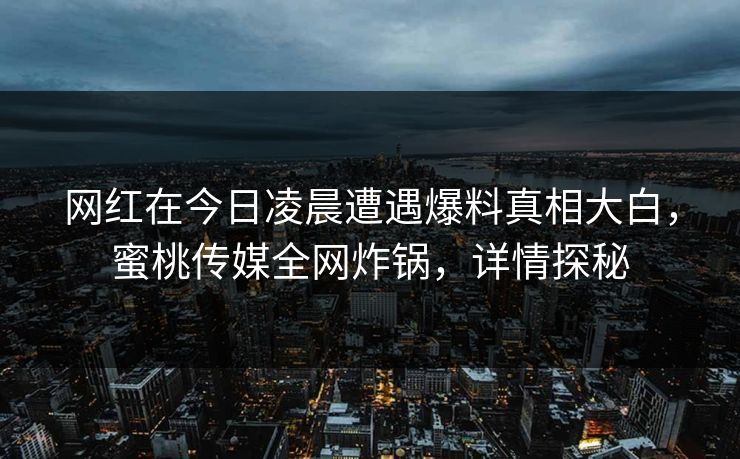 网红在今日凌晨遭遇爆料真相大白,蜜桃传媒全网炸锅,详情探秘 网红在今日凌晨遭遇爆料真相大白,蜜桃传媒全网炸锅,详情探秘
